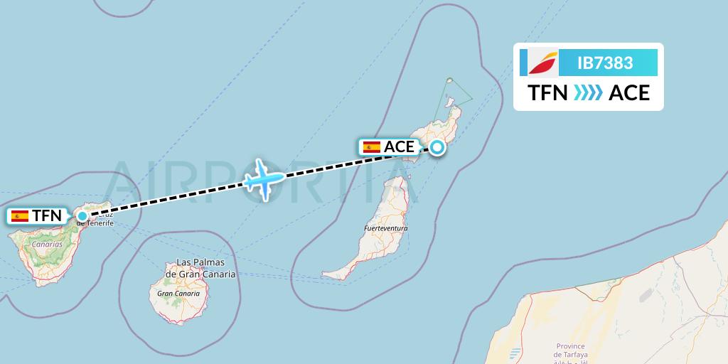 IB7383 Iberia Flight Map: Tenerife to Lanzarote