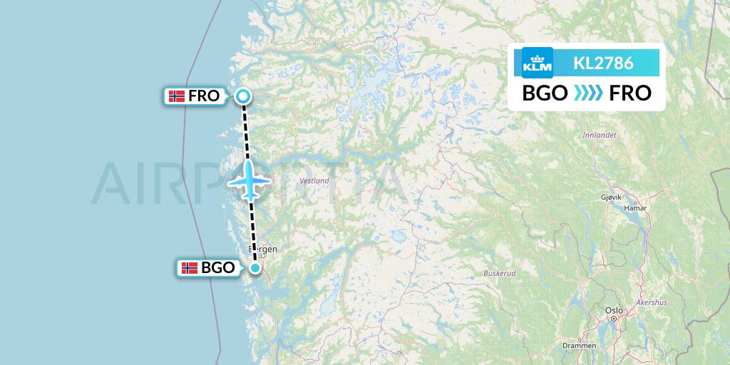 KL2786 KLM Flight Map: Bergen to Floro