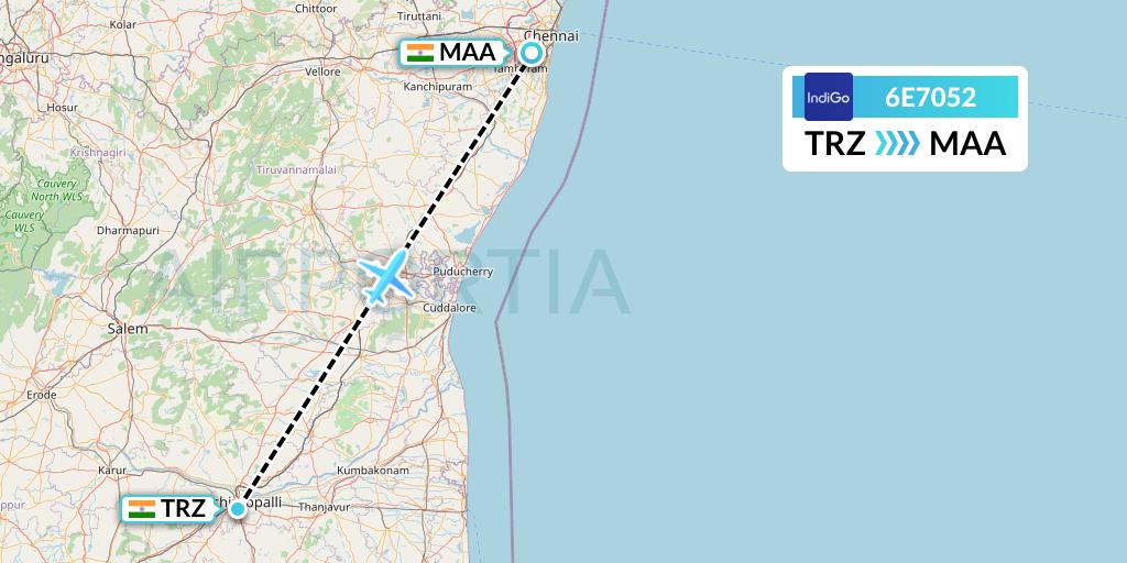 6E7052 IndiGo Airlines Flight Map: Tiruchirapalli to Chennai