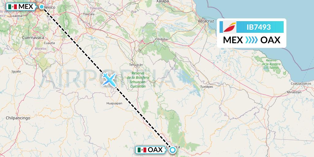 IB7493 Iberia Flight Map: Mexico City to Oaxaca