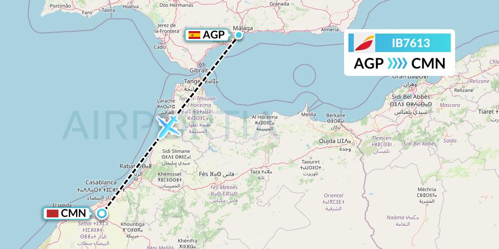 IB7613 Iberia Flight Map: Malaga to Casablanca