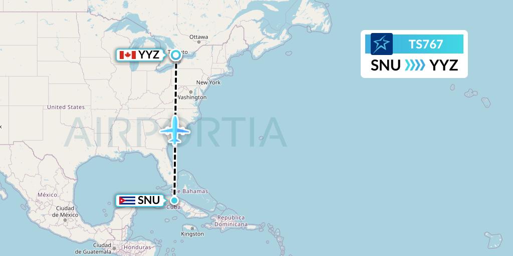 TS767 Air Transat Flight Map: Santa Clara to Toronto
