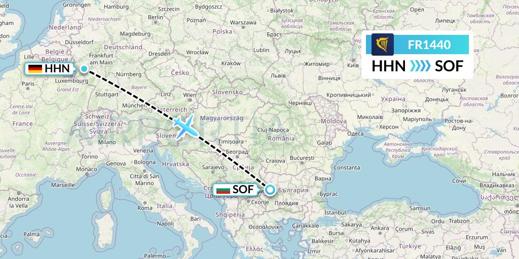 FR1440 Ryanair Flight Map: Hahn to Sofia
