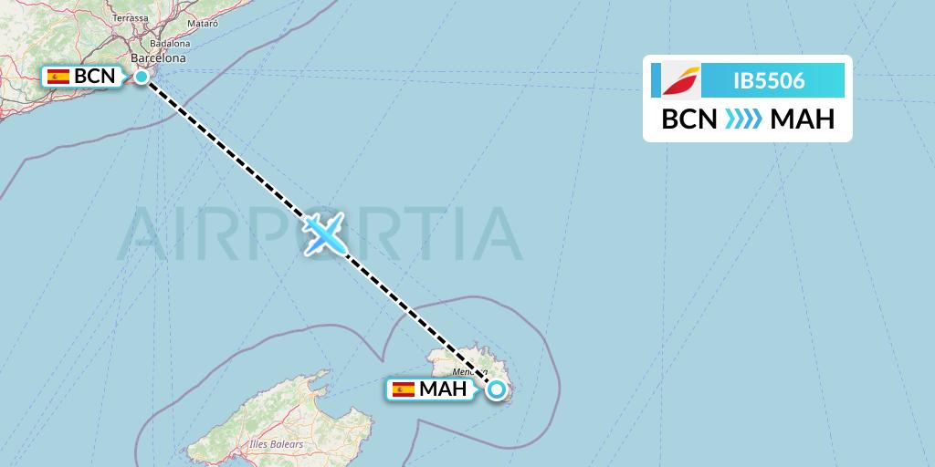 IB5506 Iberia Flight Map: Barcelona to Mahon