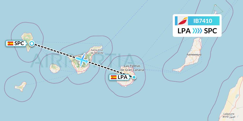 IB7410 Iberia Flight Map: Las Palmas to La Palma
