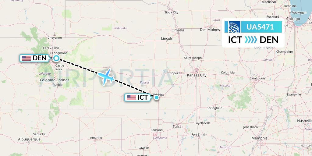 UA5471 United Airlines Flight Map: Wichita to Denver