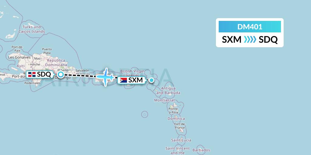 DM401 Arajet Flight Map: Sint Maarten to Santo Domingo
