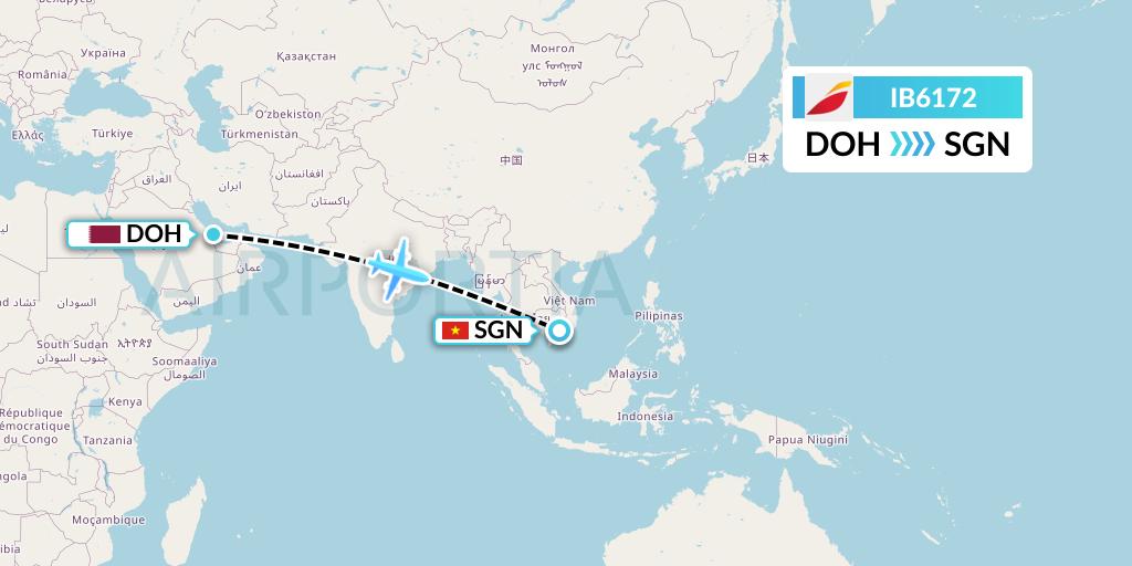 IB6172 Iberia Flight Map: Doha to Ho Chi Minh City