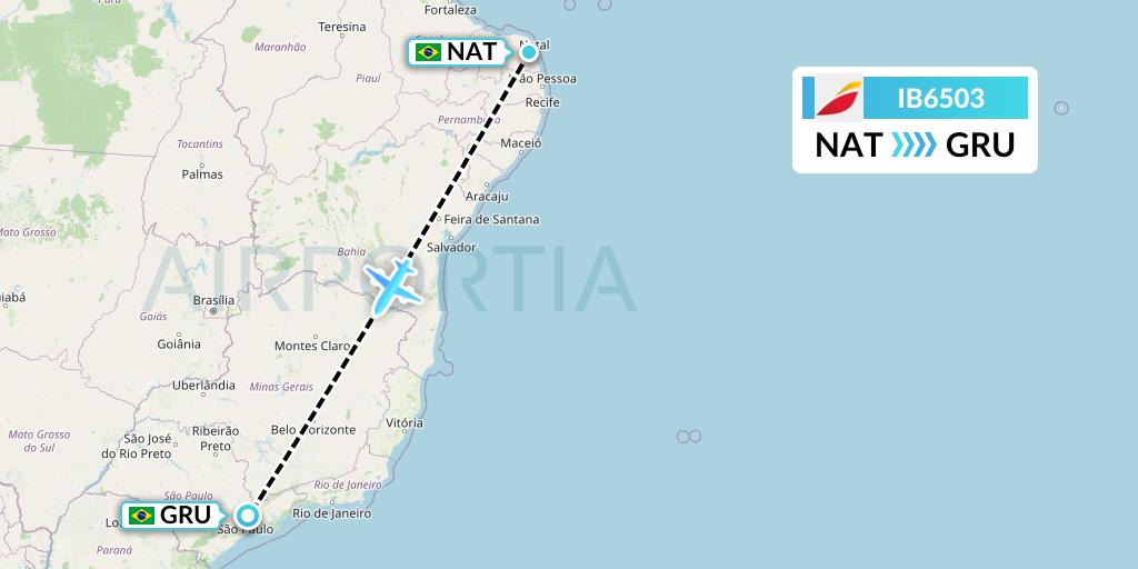 IB6503 Iberia Flight Map: Natal to Sao Paulo