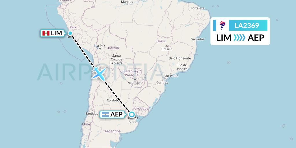 LA2369 LAN Airlines Flight Map: Lima to Buenos Aires