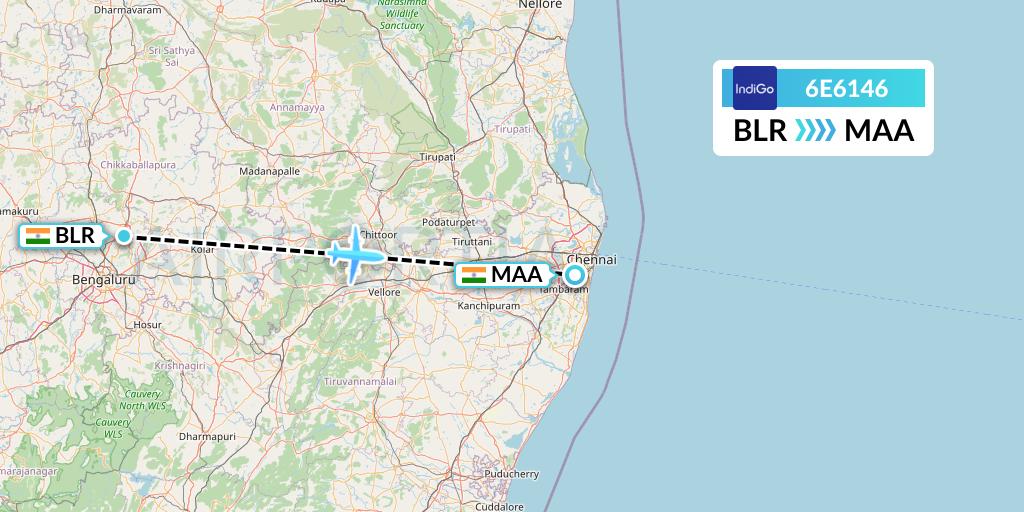 6E6146 IndiGo Airlines Flight Map: Bangalore to Chennai