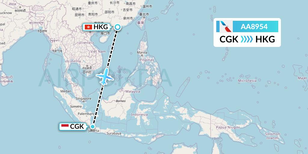 AA8954 American Airlines Flight Map: Jakarta to Hong Kong