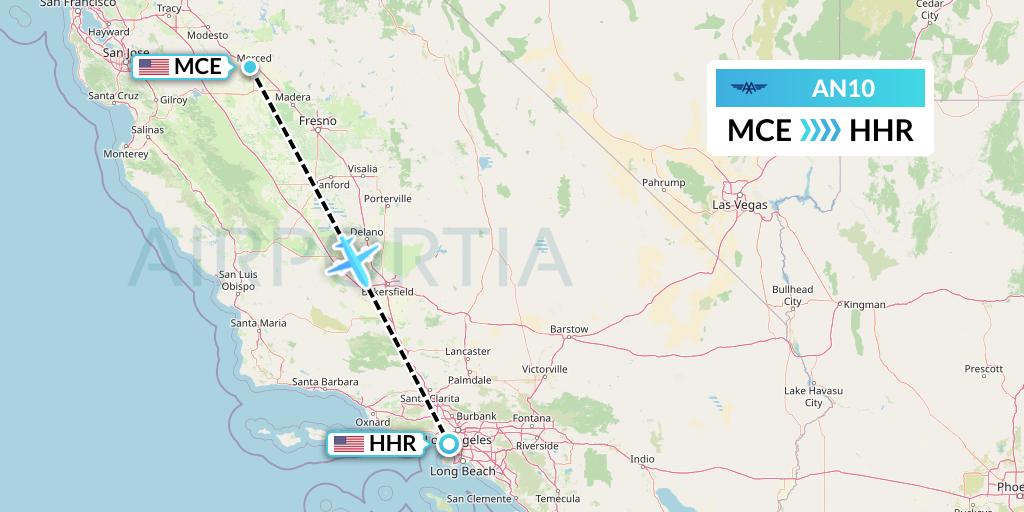 AN10 Advanced Air Flight Map: Merced to Hawthorne