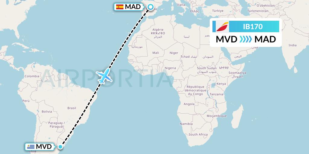 IB170 Iberia Flight Map: Montevideo to Madrid