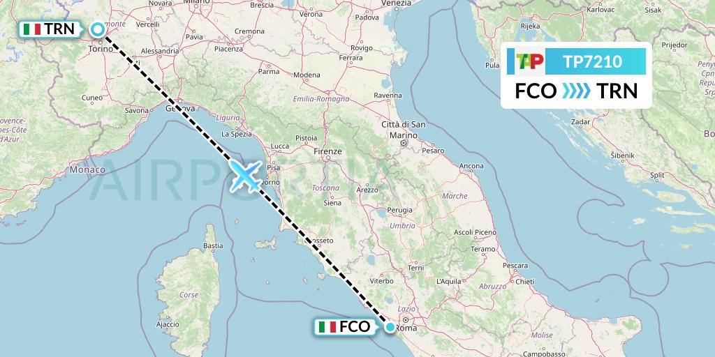TP7210 TAP Portugal Flight Map: Rome to Turin