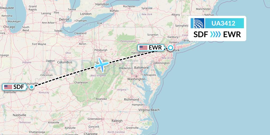 UA3412 United Airlines Flight Map: Louisville to New York