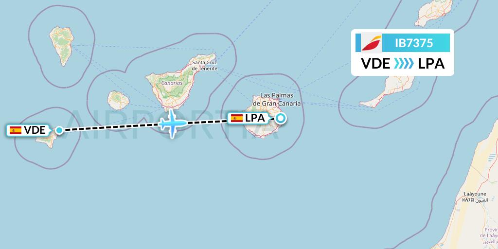 IB7375 Iberia Flight Map: El Hierro to Las Palmas