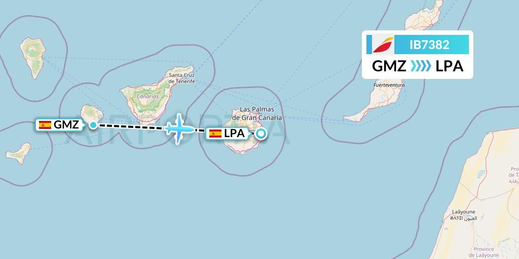 IB7382 Iberia Flight Map: La Gomera to Las Palmas