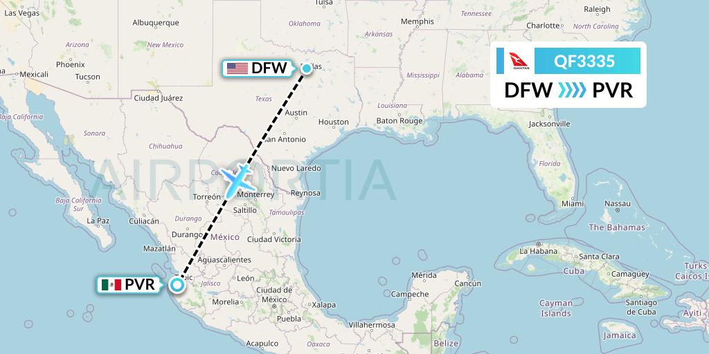 QF3335 Qantas Flight Map: Dallas to Puerto Vallarta