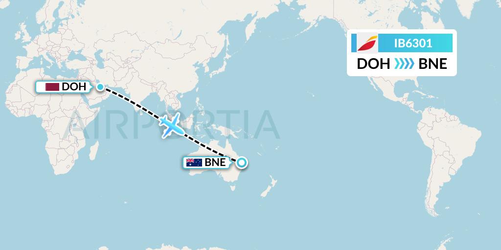 IB6301 Iberia Flight Map: Doha to Brisbane