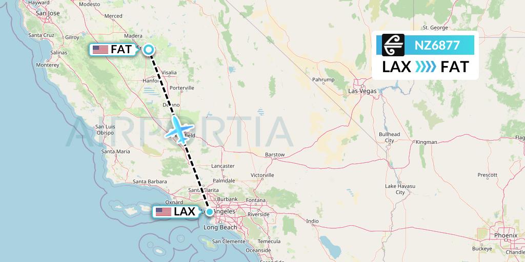 NZ6877 Air New Zealand Flight Map: Los Angeles to Fresno