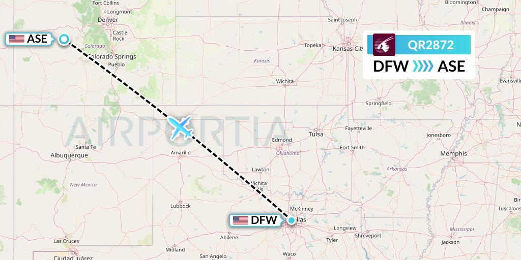 QR2872 Qatar Airways Flight Map: Dallas to Aspen
