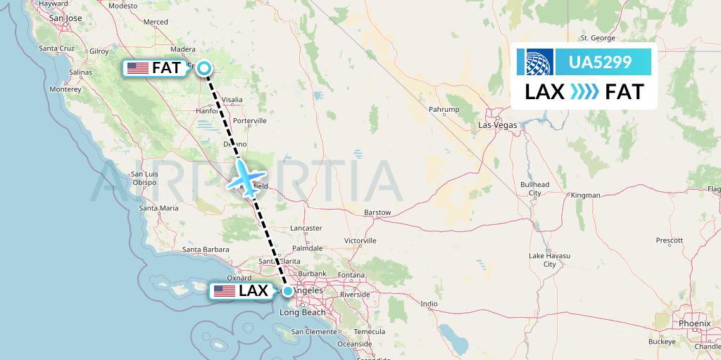 UA5299 United Airlines Flight Map: Los Angeles to Fresno