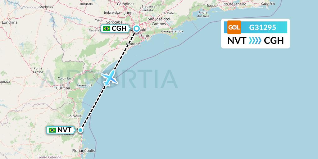 G31295 GOL Transportes Aeros Flight Map: Navegantes to Sao Paulo