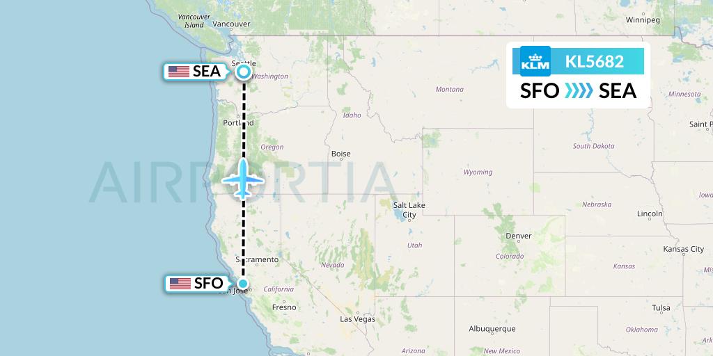KL5682 KLM Flight Map: San Francisco to Seattle