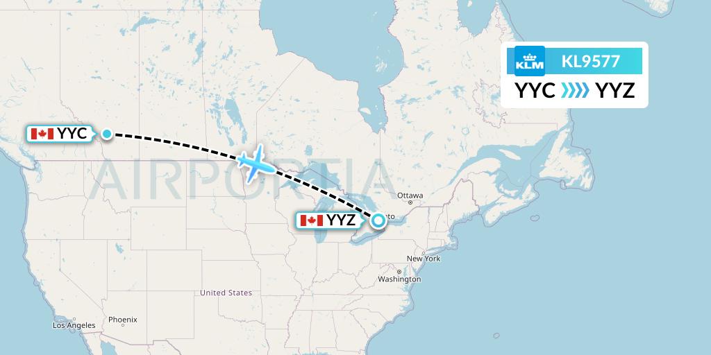 KL9577 KLM Flight Map: Calgary to Toronto