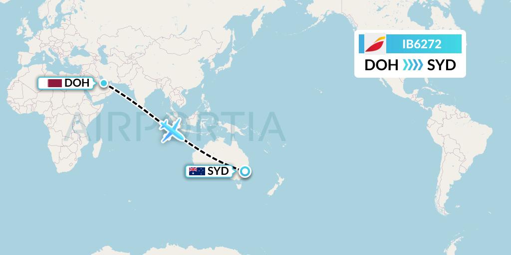 IB6272 Iberia Flight Map: Doha to Sydney