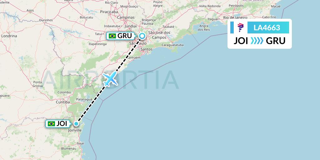 LA4663 LAN Airlines Flight Map: Joinville to Sao Paulo