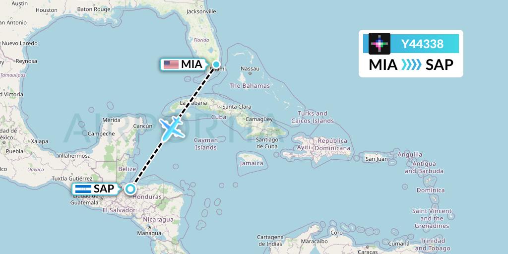 Y44338 Volaris Flight Map: Miami to San Pedro Sula
