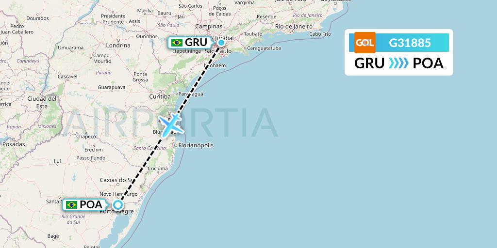 G31885 GOL Transportes Aeros Flight Map: Sao Paulo to Porto Alegre