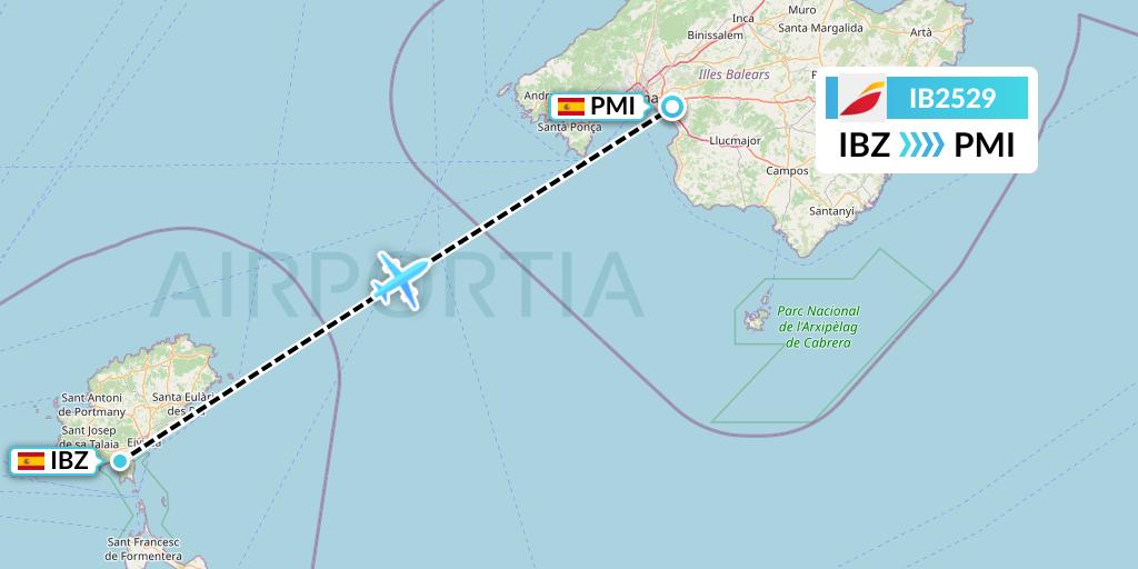 IB2529 Iberia Flight Map: Ibiza to Palma de Mallorca