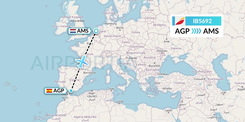 IB5692 Iberia Flight Map: Malaga to Amsterdam