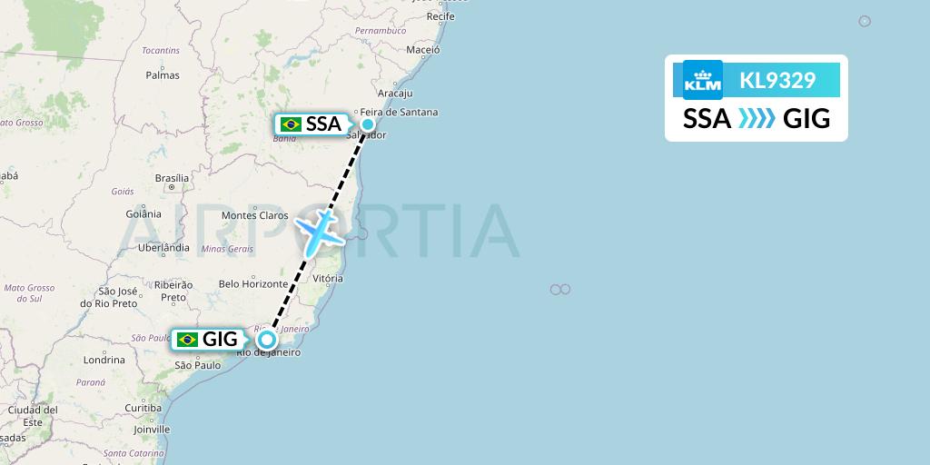 KL9329 KLM Flight Map: Salvador to Rio de Janeiro