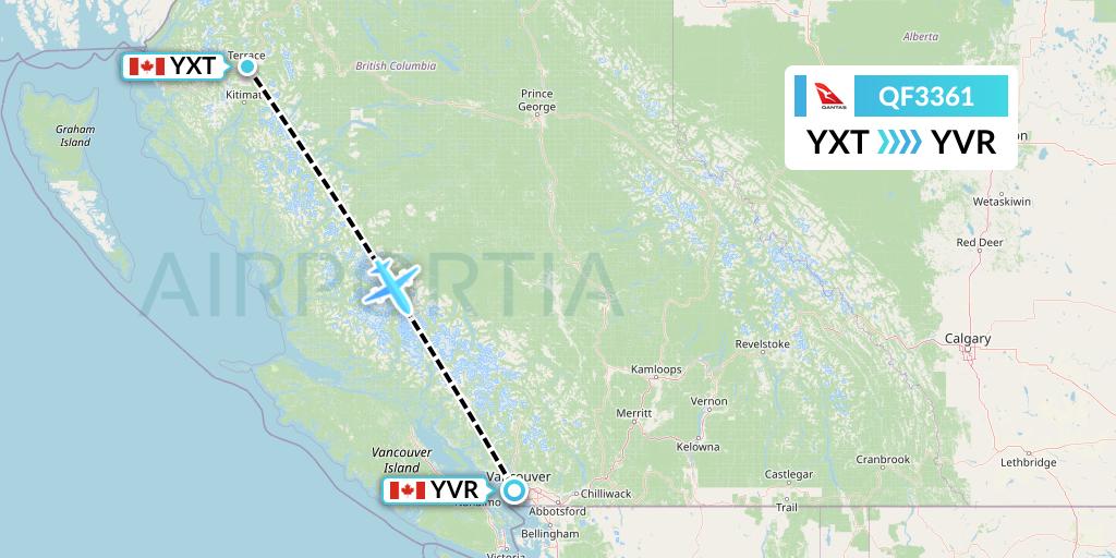 QF3361 Qantas Flight Map: Terrace to Vancouver
