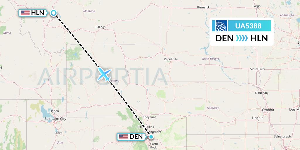 UA5388 United Airlines Flight Map: Denver to Helena