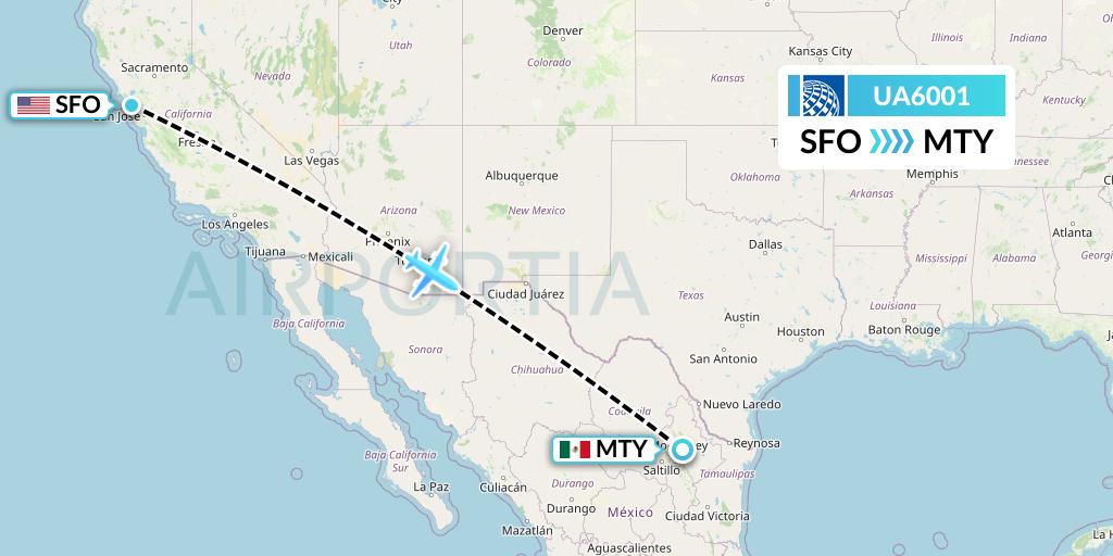 UA6001 United Airlines Flight Map: San Francisco to Monterrey