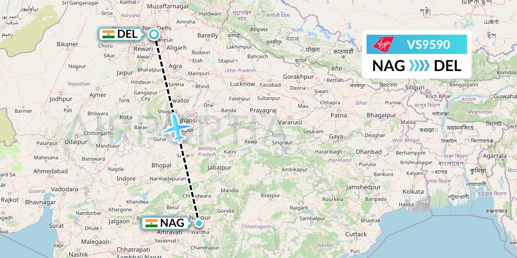 VS9590 Virgin Atlantic Airways Flight Map: Nagpur to Delhi