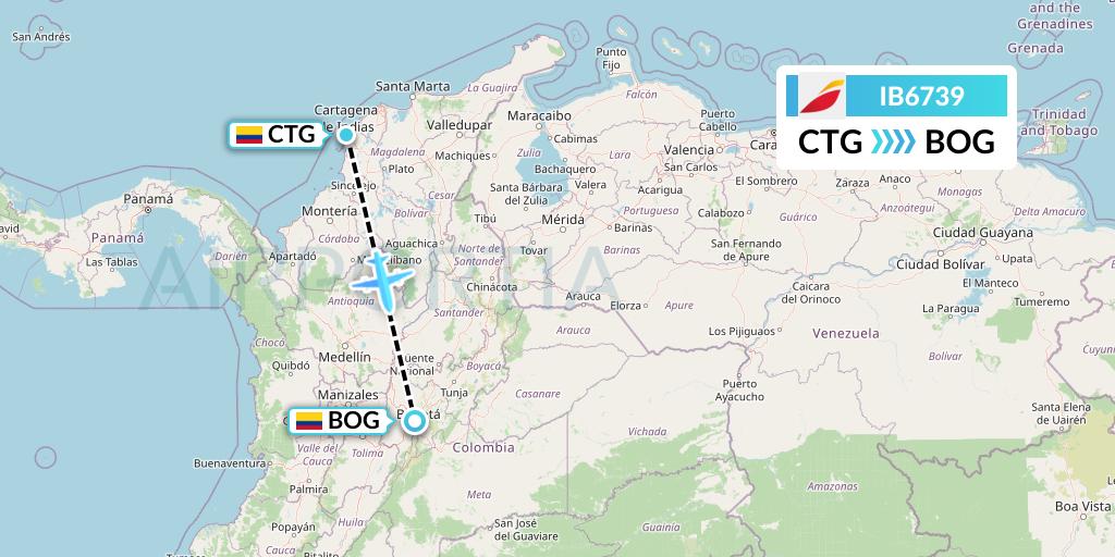 IB6739 Iberia Flight Map: Cartagena to Bogota