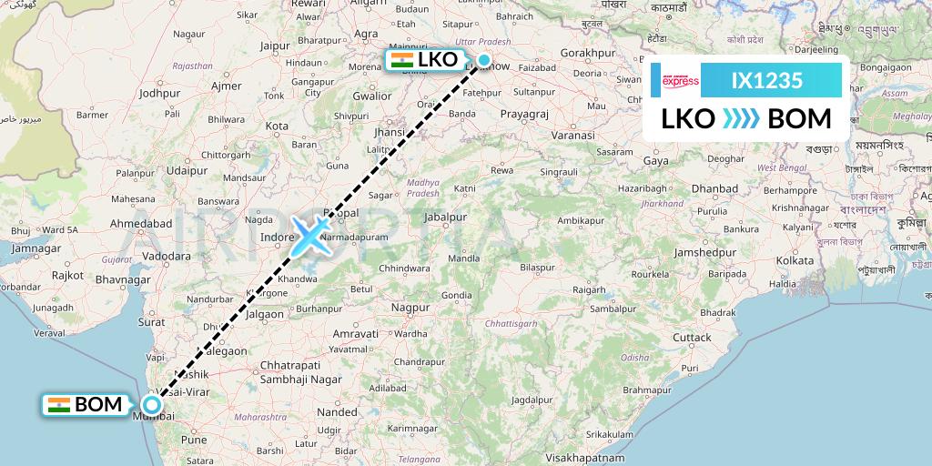 IX1235 Air India Express Flight Map: Lucknow to Mumbai