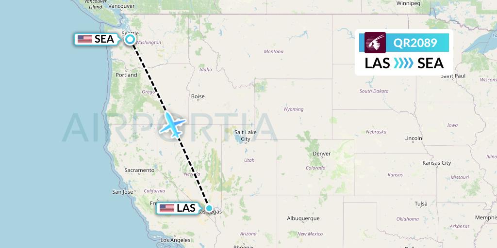 QR2089 Qatar Airways Flight Map: Las Vegas to Seattle