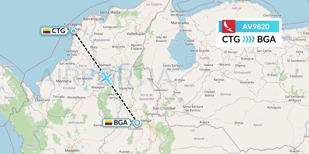 AV9820 Avianca Flight Map: Cartagena to Bucaramanga