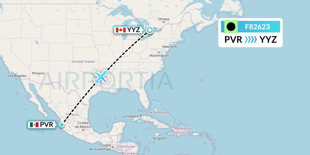 F82623 Flair Airlines Flight Map: Puerto Vallarta to Toronto