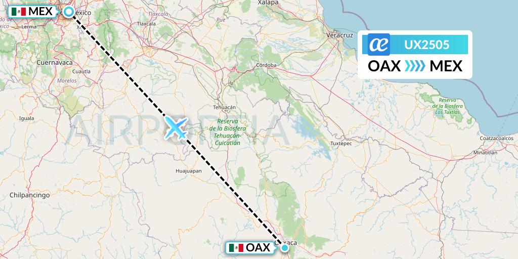 UX2505 Air Europa Flight Map: Oaxaca to Mexico City