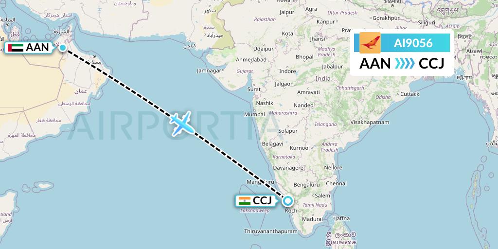 AI9056 Air India Flight Map: Al Ain to Kozhikode