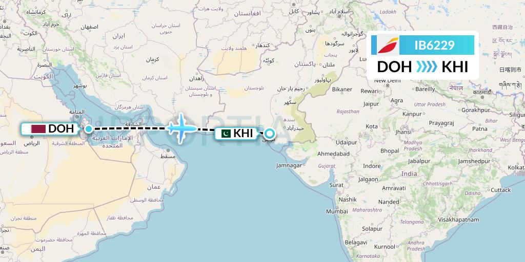 IB6229 Iberia Flight Map: Doha to Karachi
