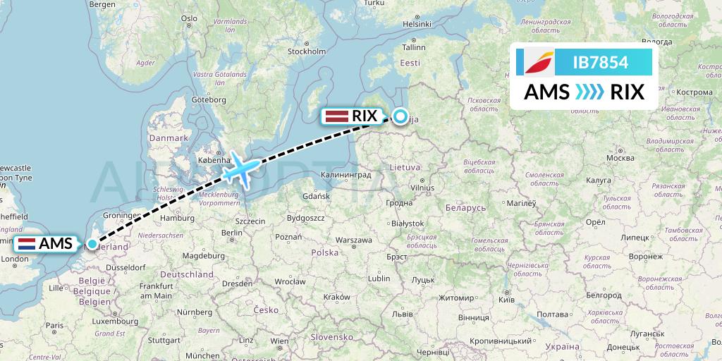 IB7854 Iberia Flight Map: Amsterdam to Riga